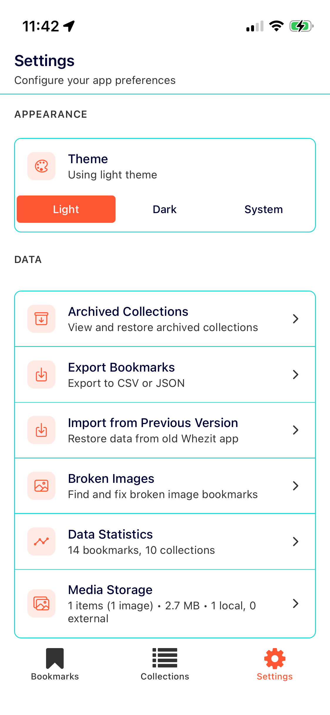 Whezit settings screenshot